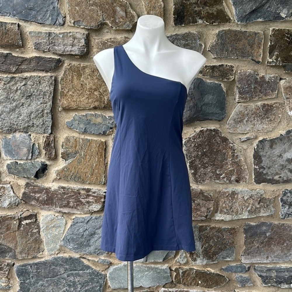 Outdoor Voices One-Shoulder Exercise Dress in 'Dark Sky' Navy Blue Size Medium